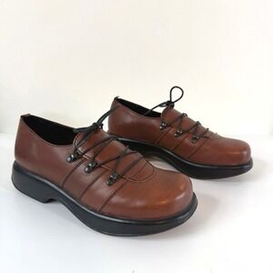 Dansko Leather Oxford Shoes EU 40 Brown Chunky Platform Comfort Dark Academia